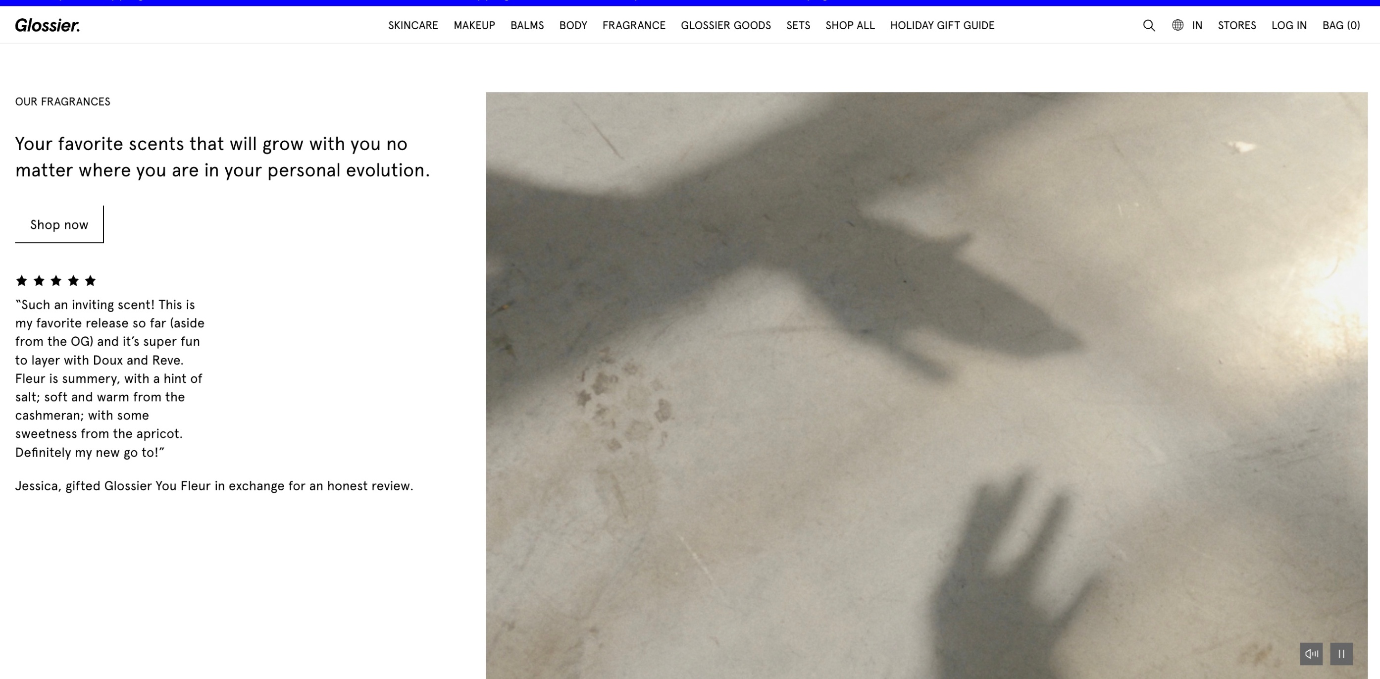 Screenshot of Glossier website