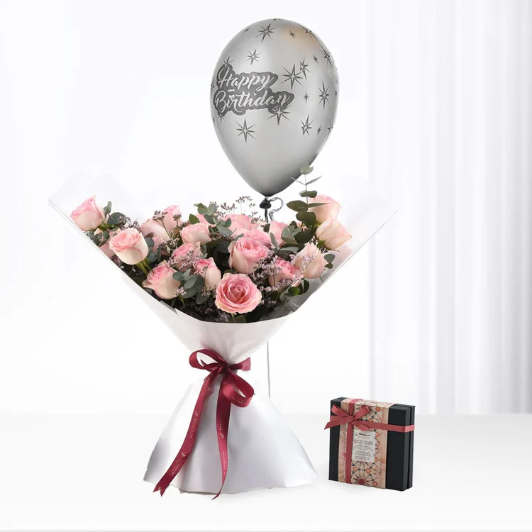 Royal pink flowers with chocolates combo