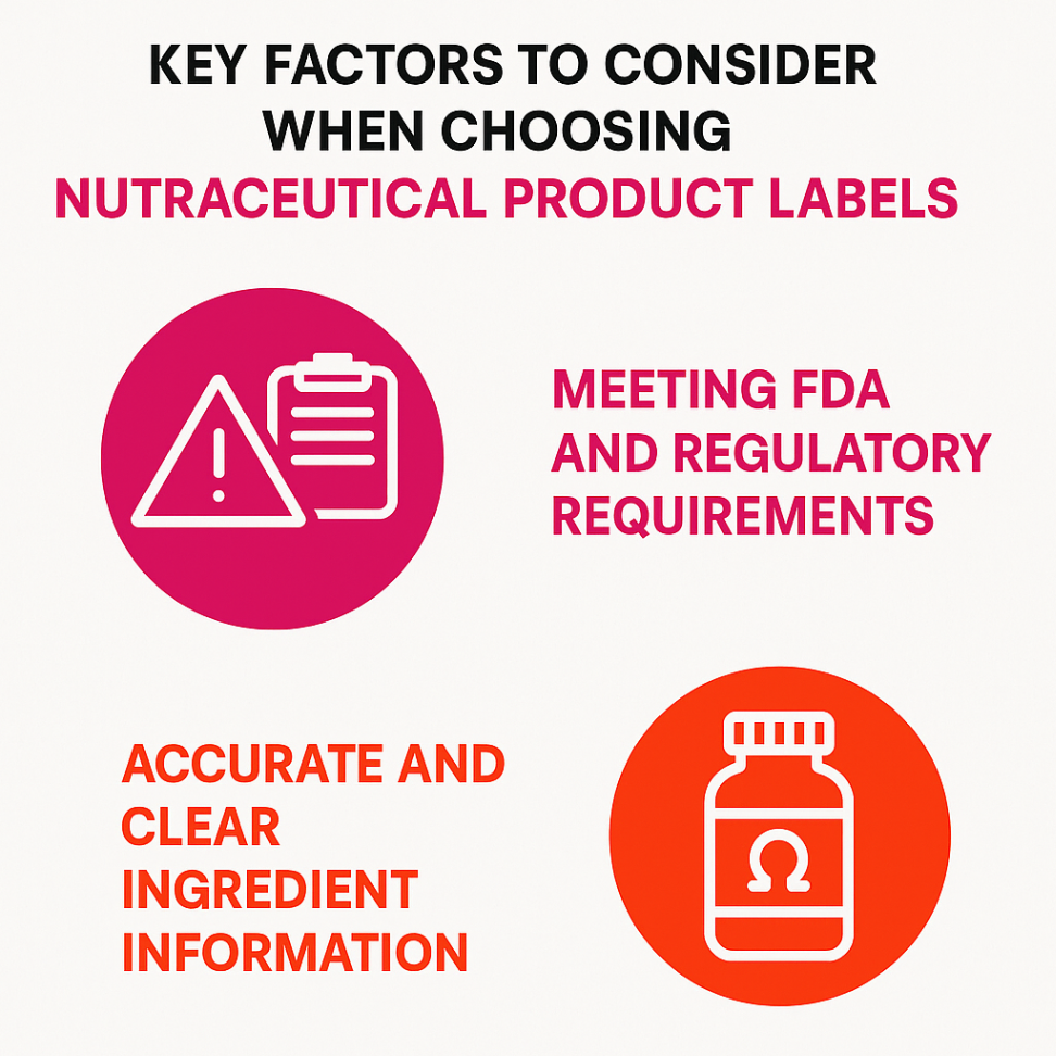 Infographic showcasing factors to consider when choosing nutraceutical product labels