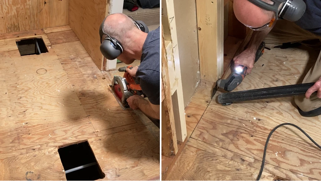 Cutting subfloor with circ saw and multi saw