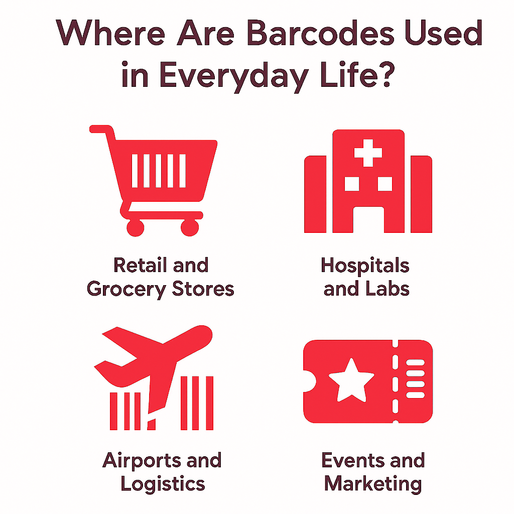 Infographic showcasing the places where barcodes are used