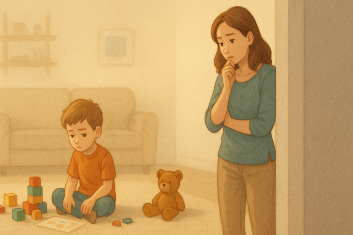 Parent observing her child’s behaviour at home — an important first step in identifying the need for behaviour support.