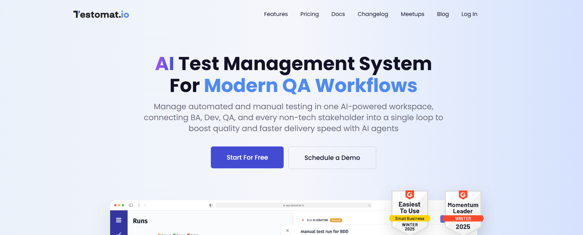Testomat.io test management dashboard