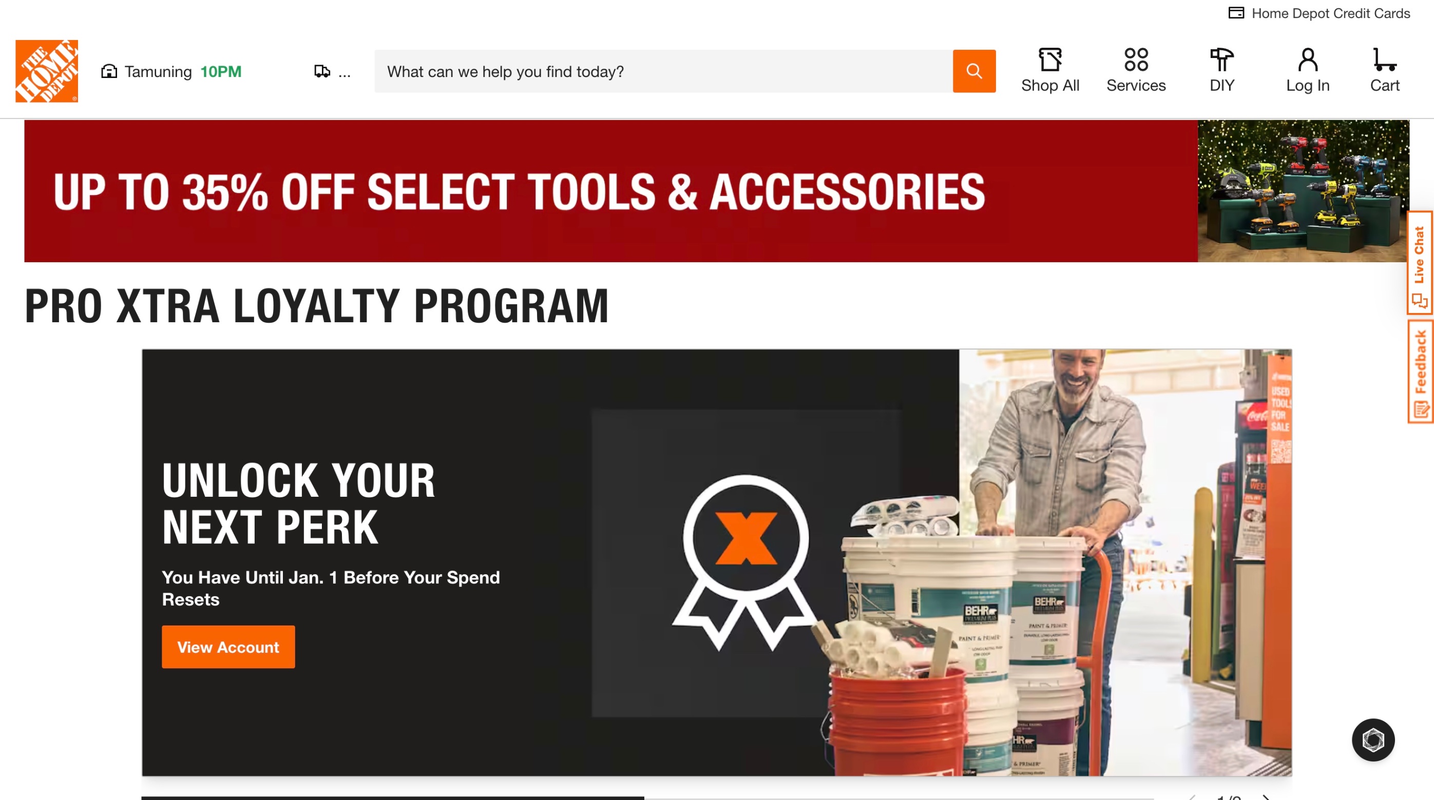 Screenshot of home depot loyalty program