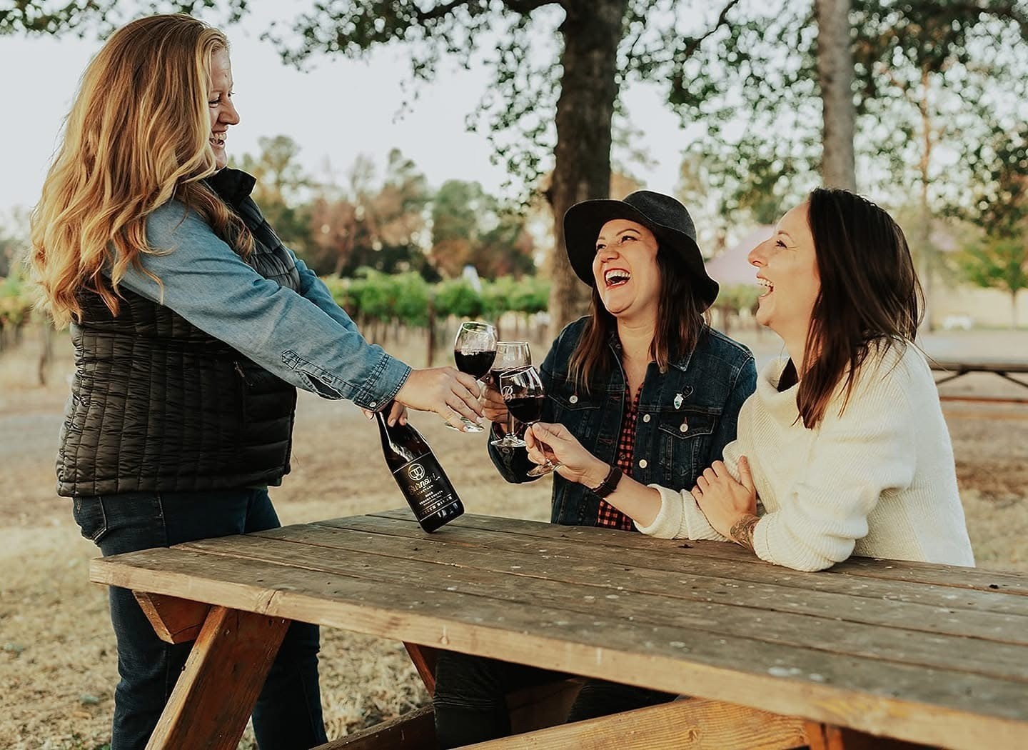 Enjoying a glass of wine with the winemaker
