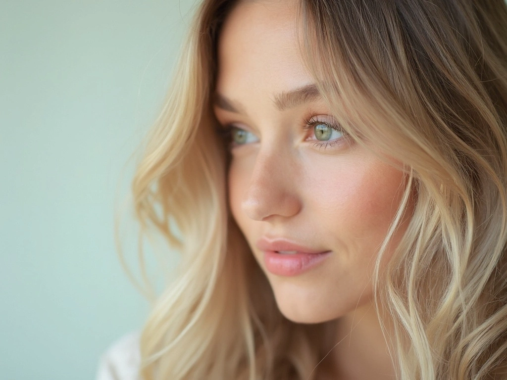 Genteye colored contact lenses on young European woman side profile portrait