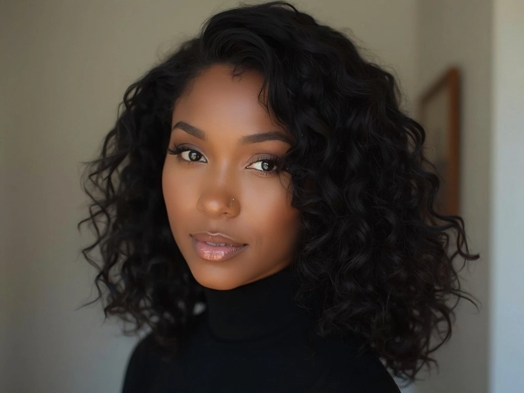 African American woman wearing a Sincerely4u HD lace wig with loose curls