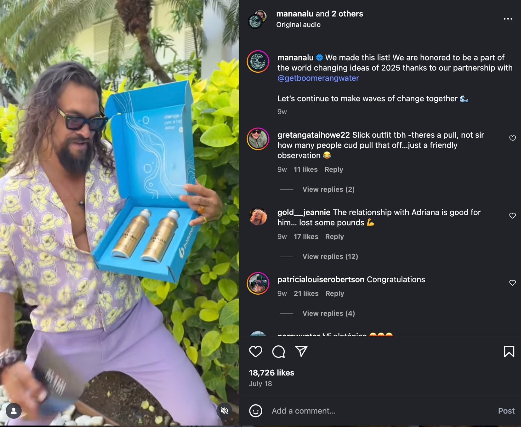 Screenshot of social sharing example