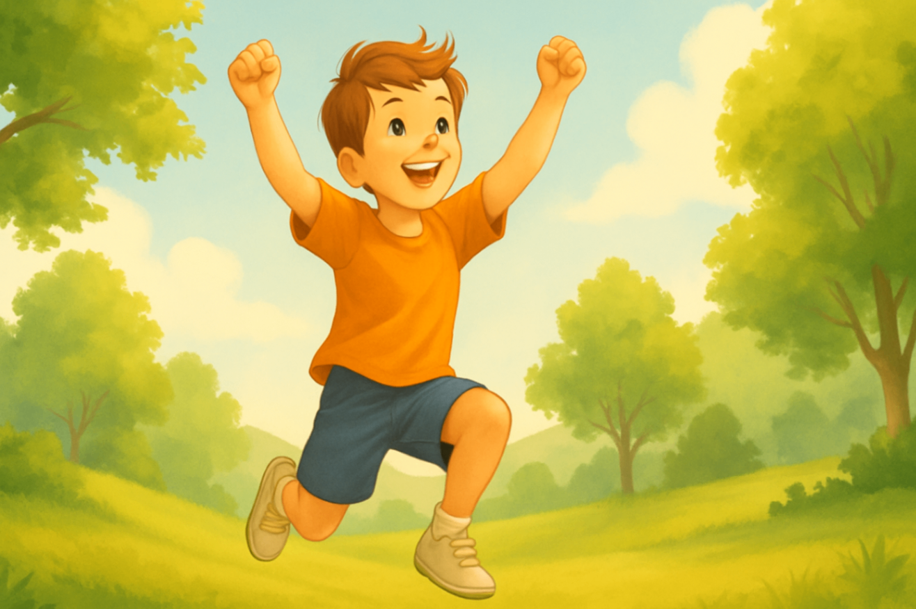 	A child joyfully jumping outdoors under the sun — representing the benefits of NDIS-funded movement and strength programs.
