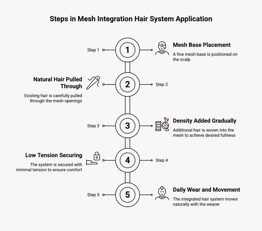 Infographics on Steps in Mesh Integration Hair System Application