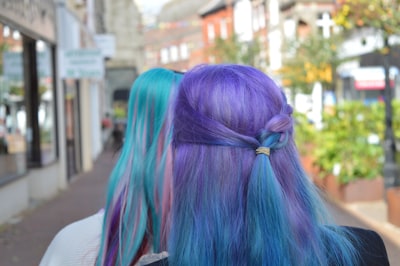 split dye purple and blue hair