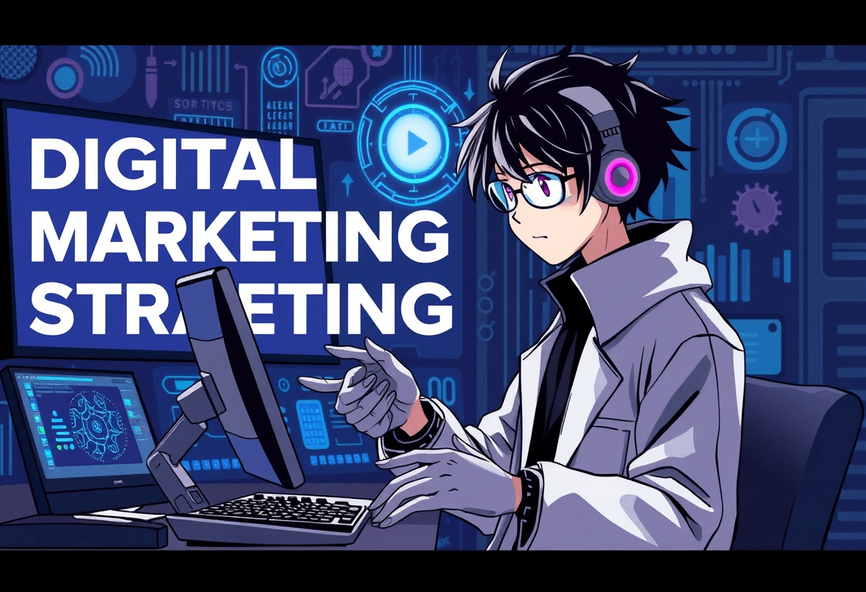 digital marketing strategy - a cartoon character with headphones on