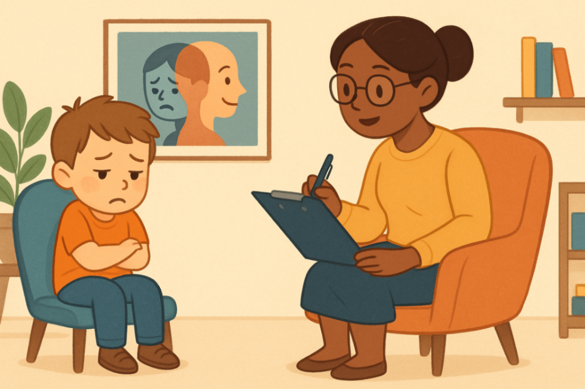 Behaviour therapist supporting a young child during a structured intervention session