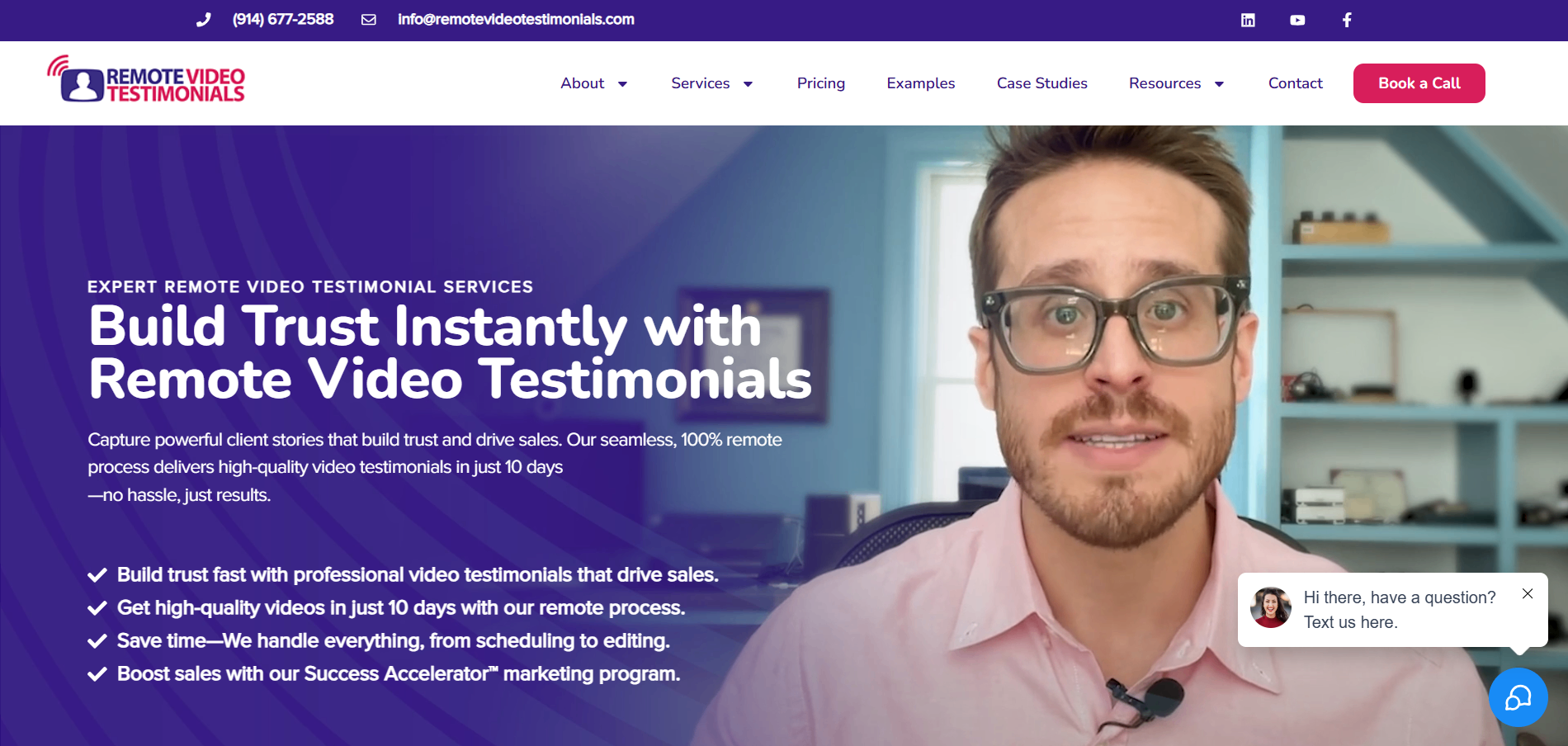 Screenshot of landing page of remote video testimonials