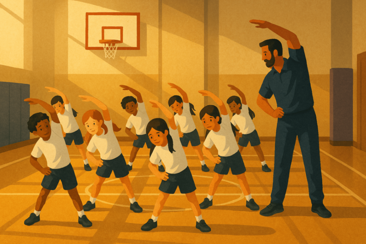 Children participating in a physical education class as part of school-based exercise therapy