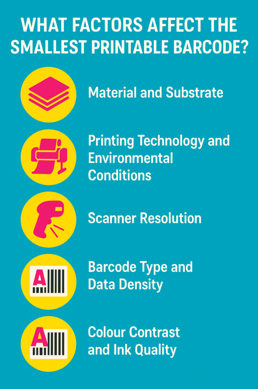 Infographic showcasing the factors affecting the smallest printable barcode