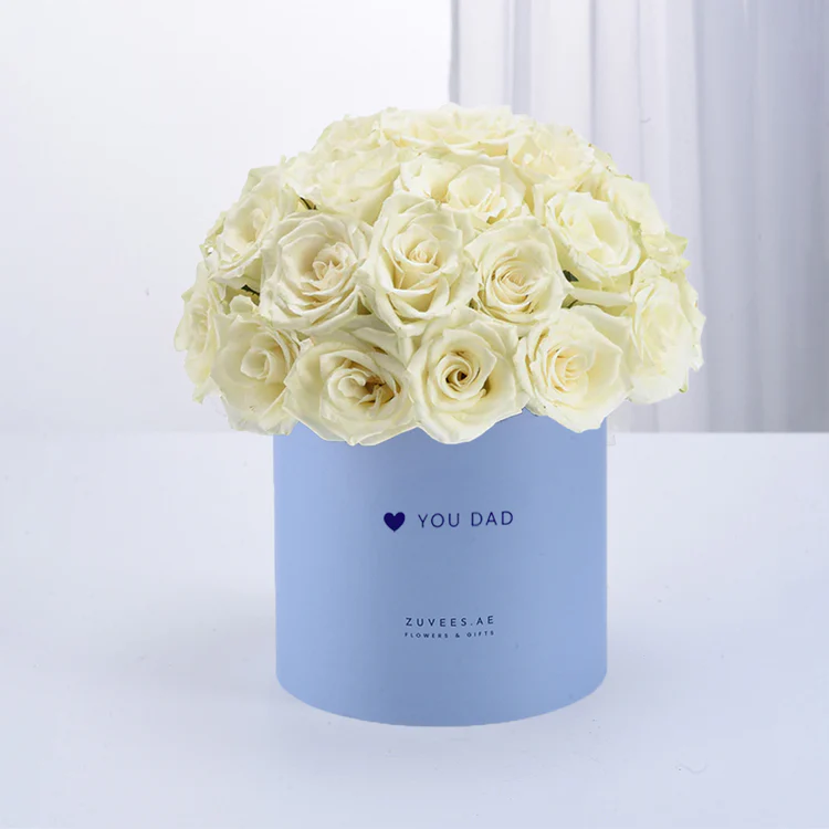 White flowers in blue box