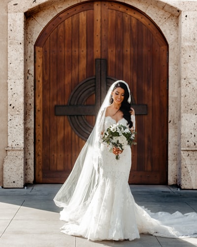 Bride showing full wedding hairstyle with temporary halo extensions for added volume