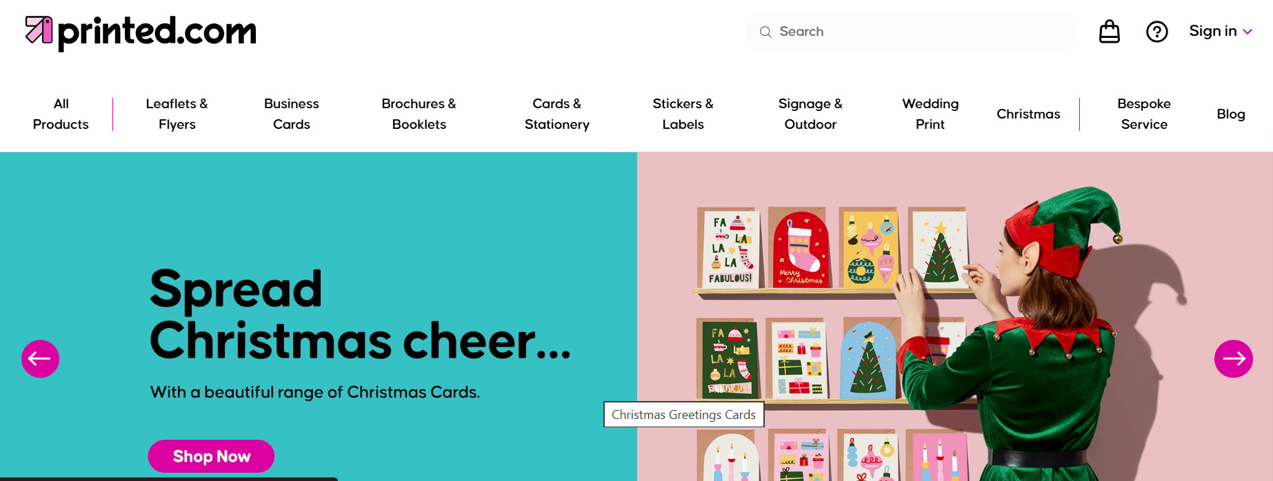 Screenshot of Printed.com of homepage