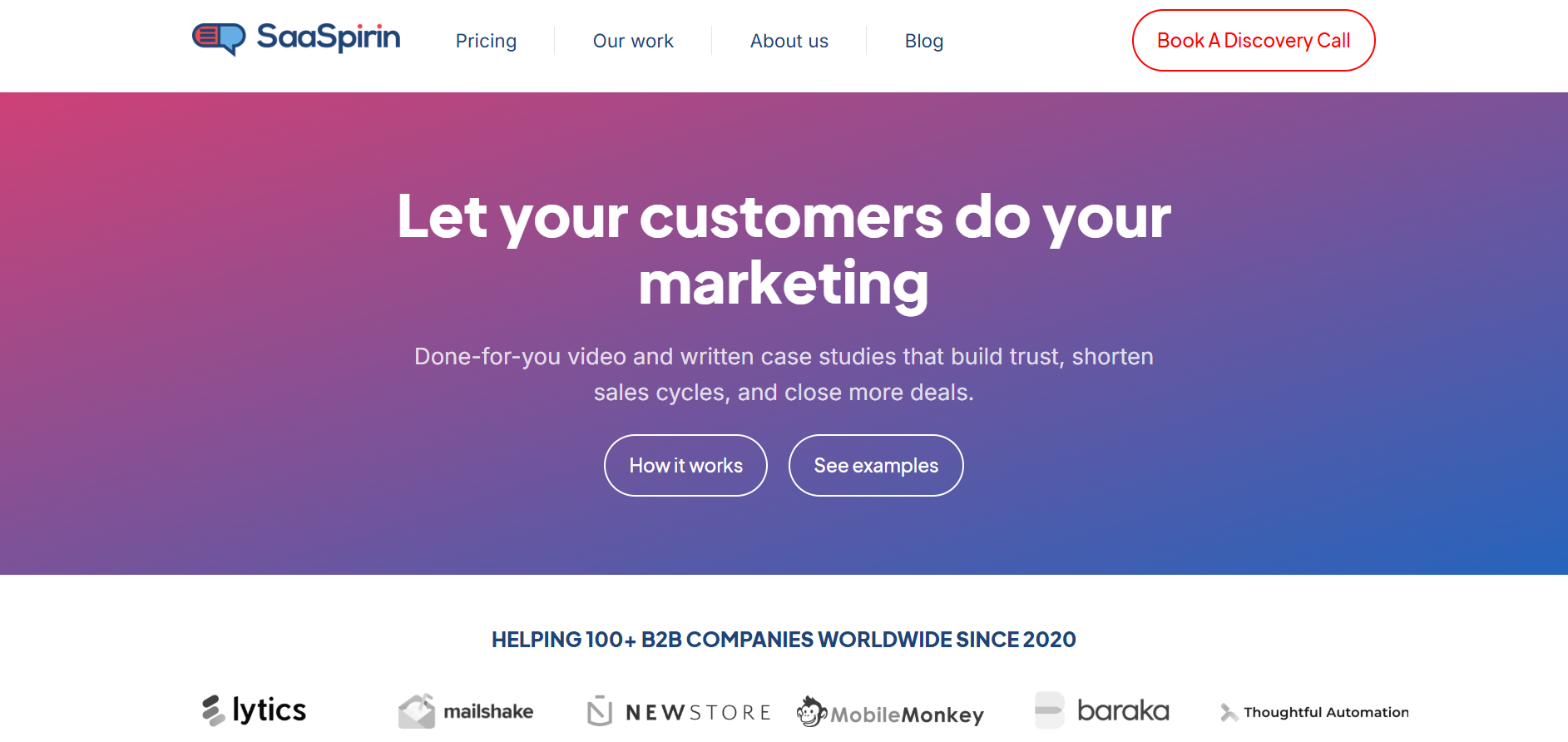 Screenshot of landing page of SaaSprin