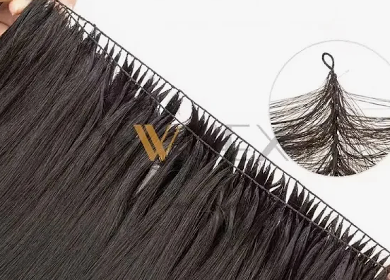 a close up of feather weft hair extensions