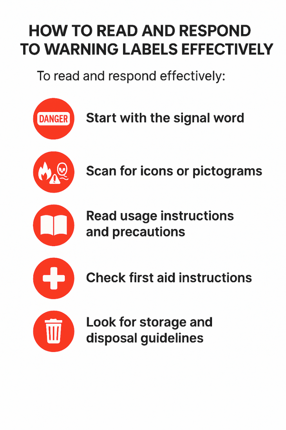 Infographic showcasing how to read and respond to warning labels