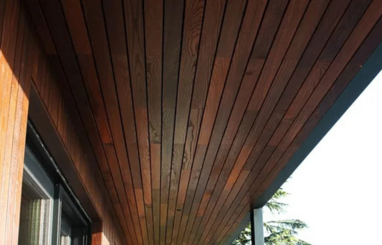 Thermowood Cladding Fixing Details on soffit with concealed timber board fixing