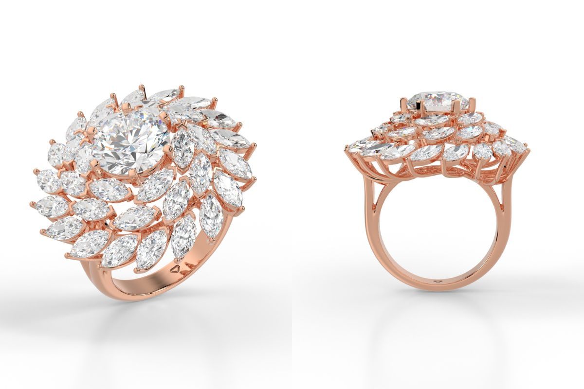 Cluster Diamond Ring Rendering in Rose Gold