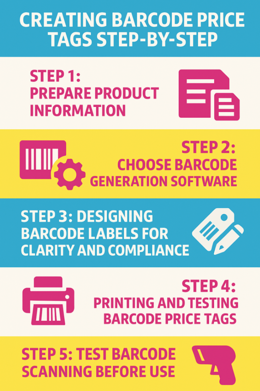Infograohic showcasing process of barcode price tag creation