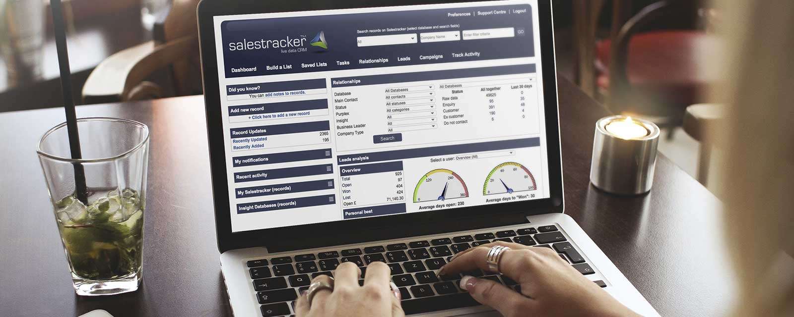 Campaign Reporting Interface SalesTracker Laptop displaying the Salestracker CRM dashboard used in the construction industry