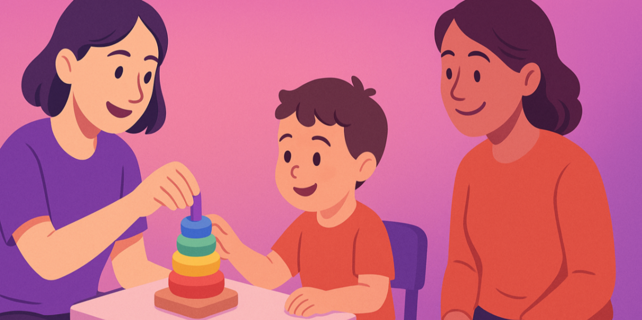 Practitioner guiding a preschooler through structured play to build early social skills — early behaviour intervention