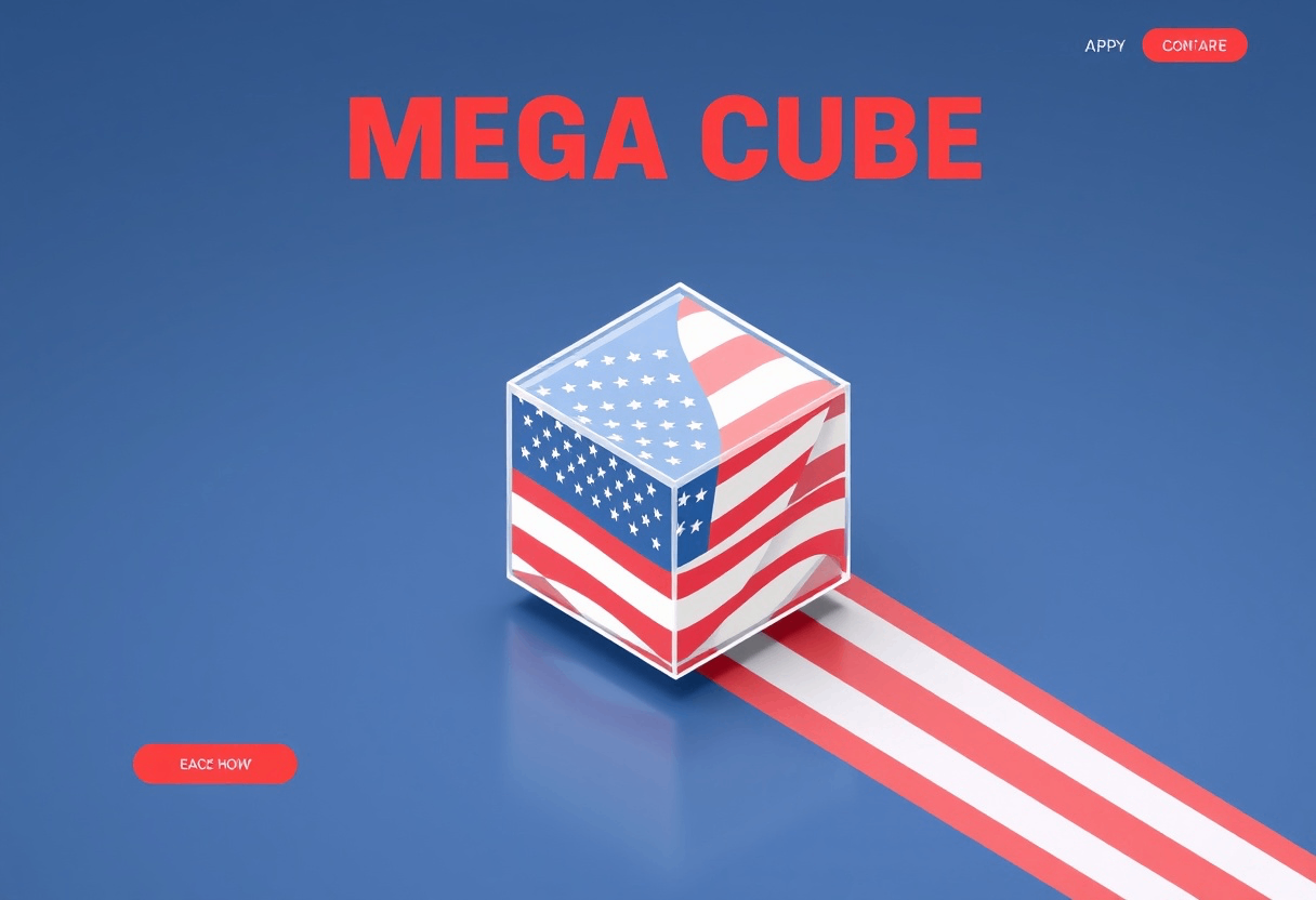 mega cube with american flag on blue background