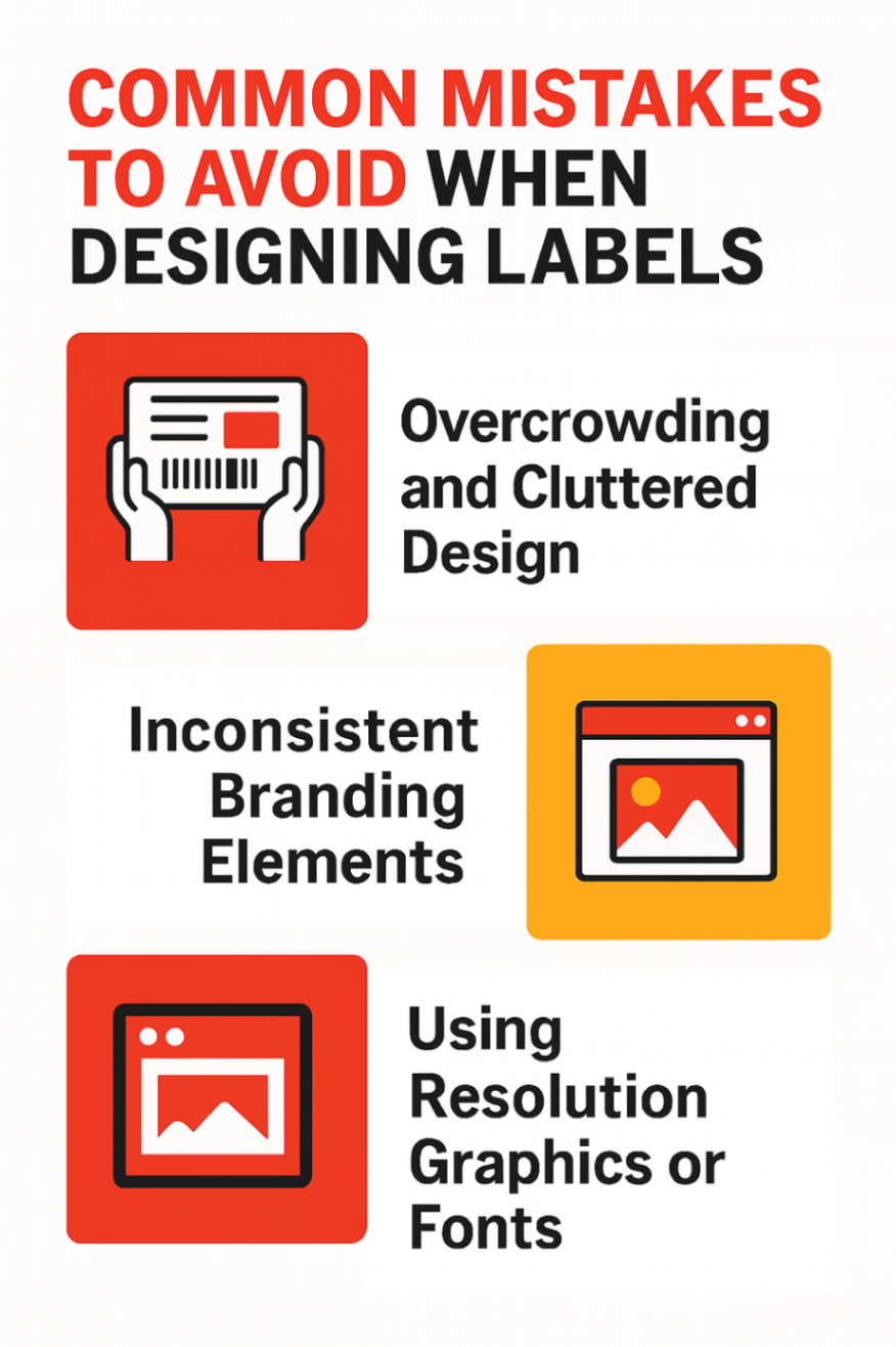 Infographic showcasing the common mistakes to avoid while designing labels