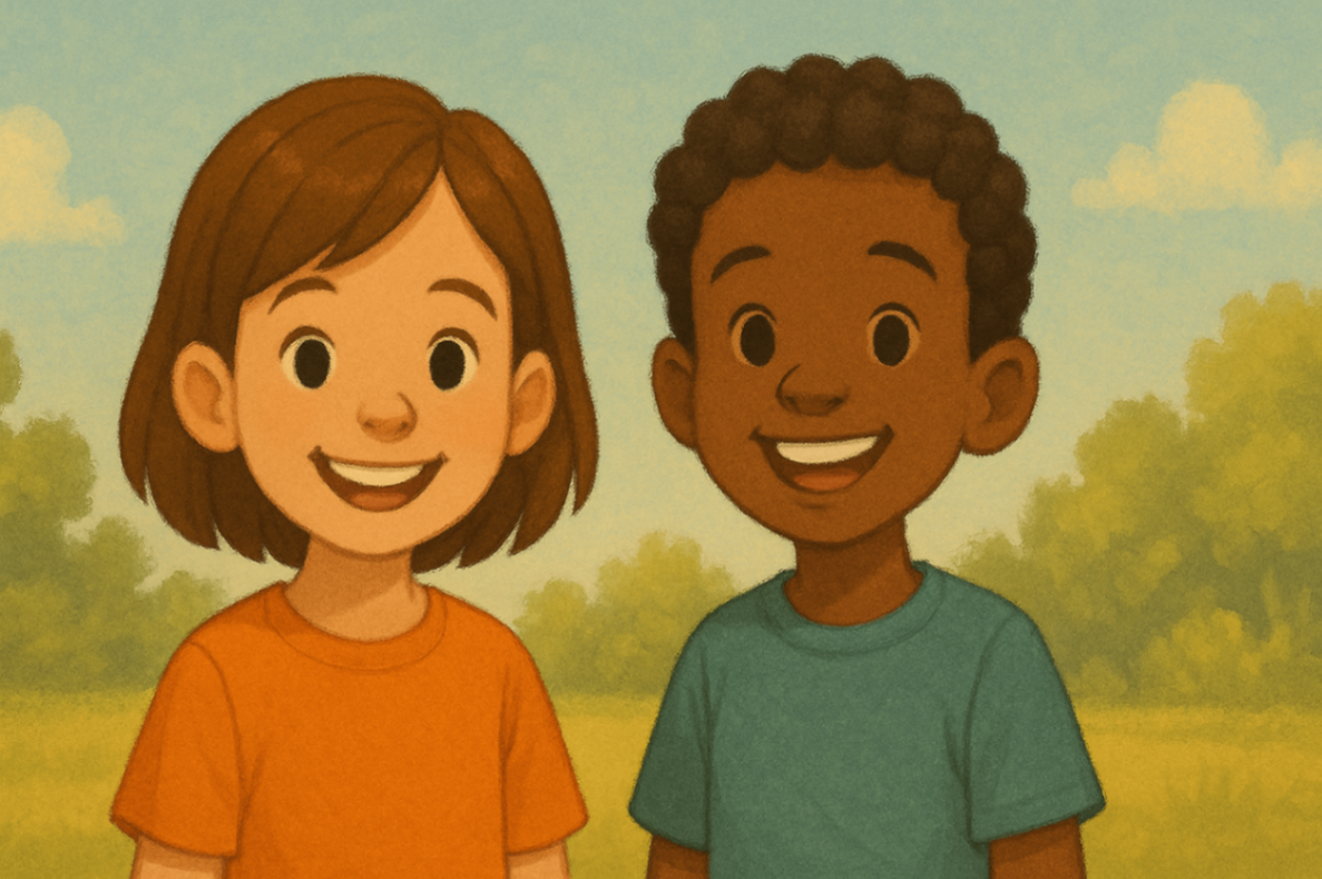 Two smiling children showing improved emotional wellbeing through personalised behaviour strategies funded by the NDIS.