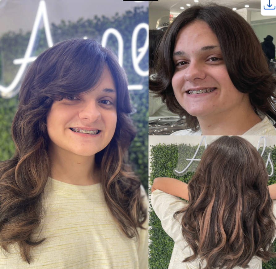 Trans woman with long natural-looking hair extensions styled in soft waves for a fresher look, ideal for fairer skin tones.