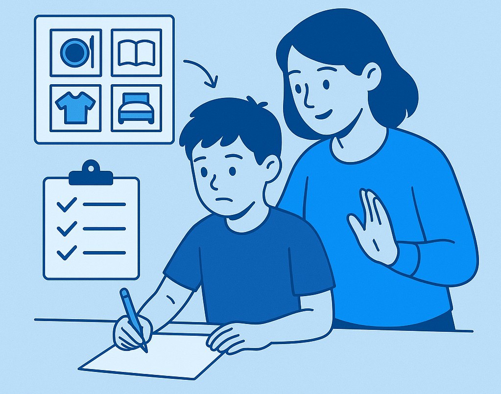 Illustration showing how a parent can support children with ADHD at home