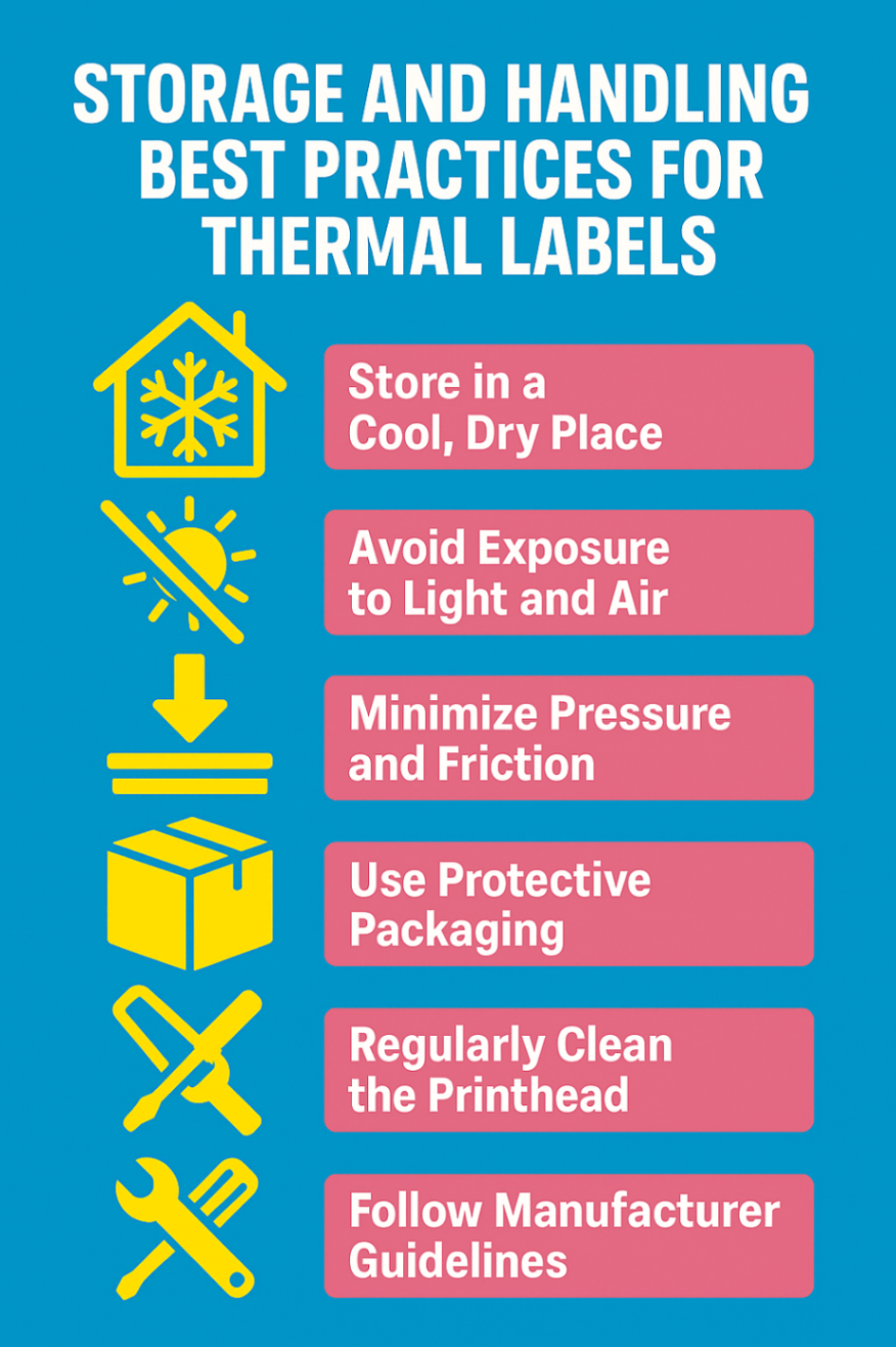 Infographic showcasing tips to store and handle thermal labels