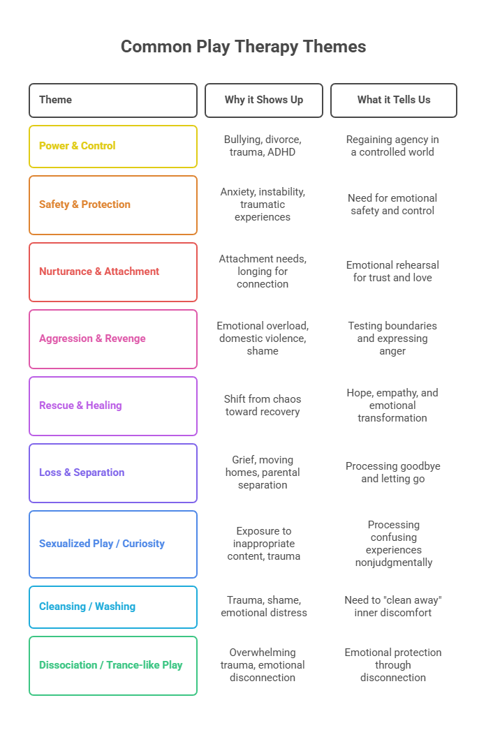 Infographic of What are the Common Play Therapy Themes & What They May Mean
