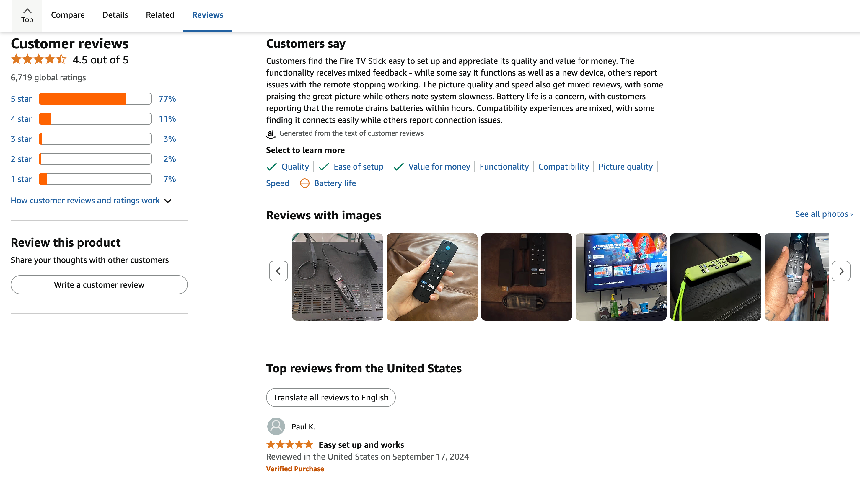 Screenshot of a customer review