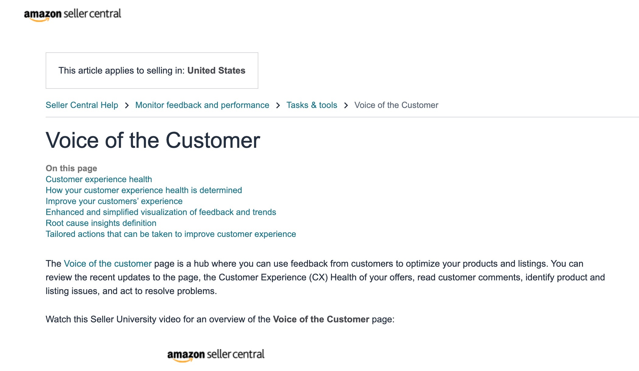 Screenshot of Amazon seller Central dashboard