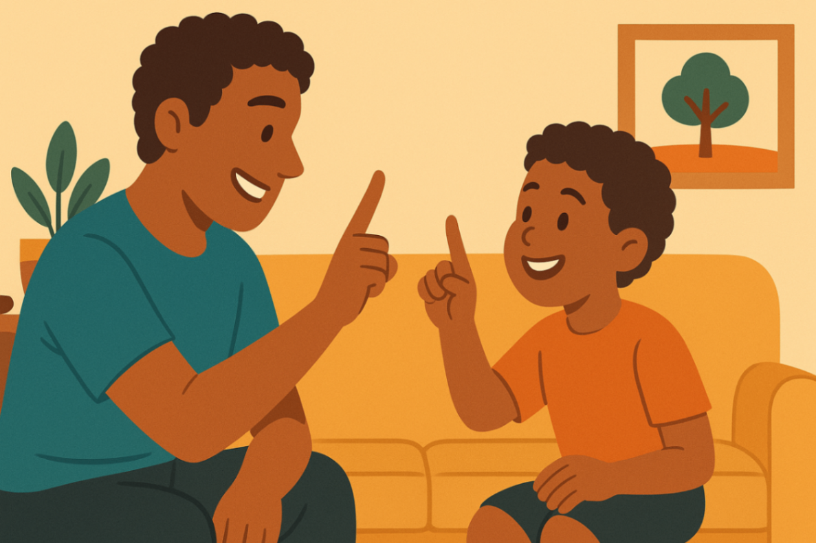 A mother and her child sharing simple hand-gesture communication in bed, illustrating early autism support strategies under the NDIS for autism understanding.