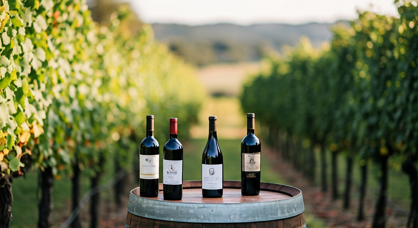 Wine Bottles in Vineyard