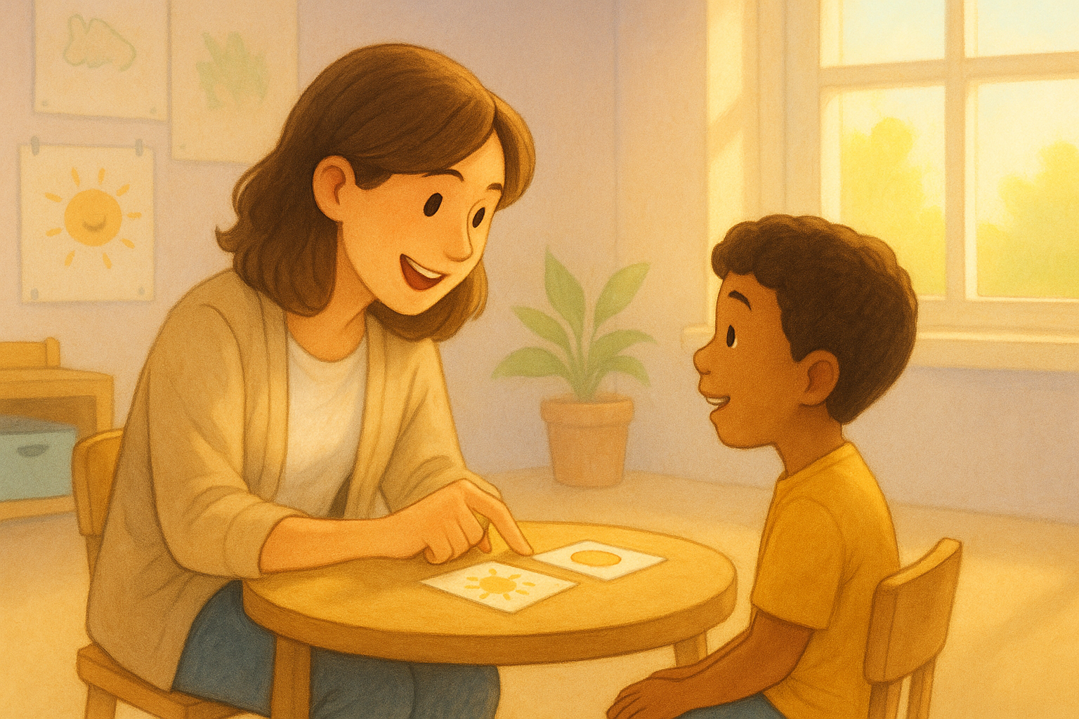 Child and speech therapist in action