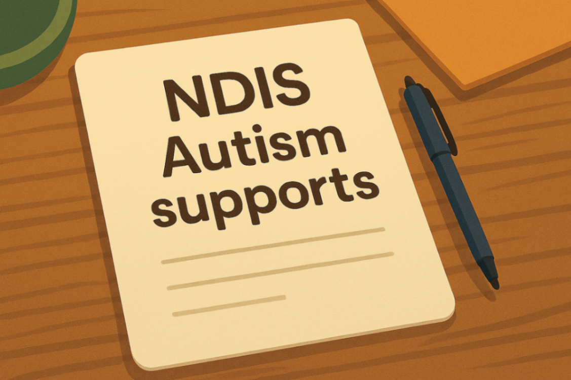 NDIS autism supports document on table showing funded services for children