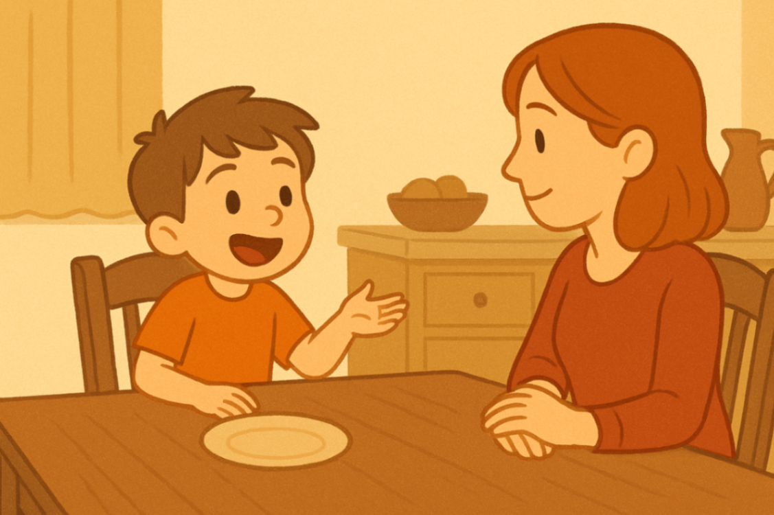 Child engaging in communication and play during a mealtime routine