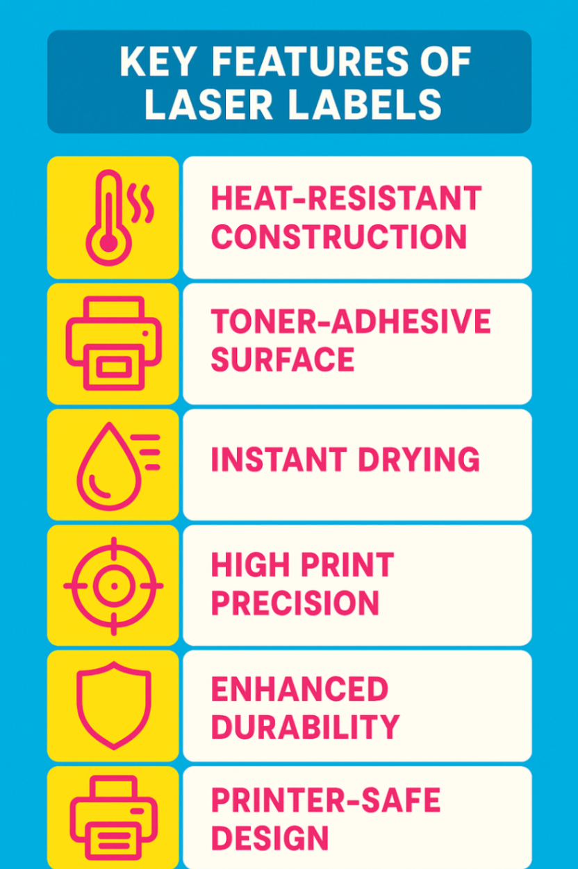 Infographic showcasing the keyfeatures of laser labels