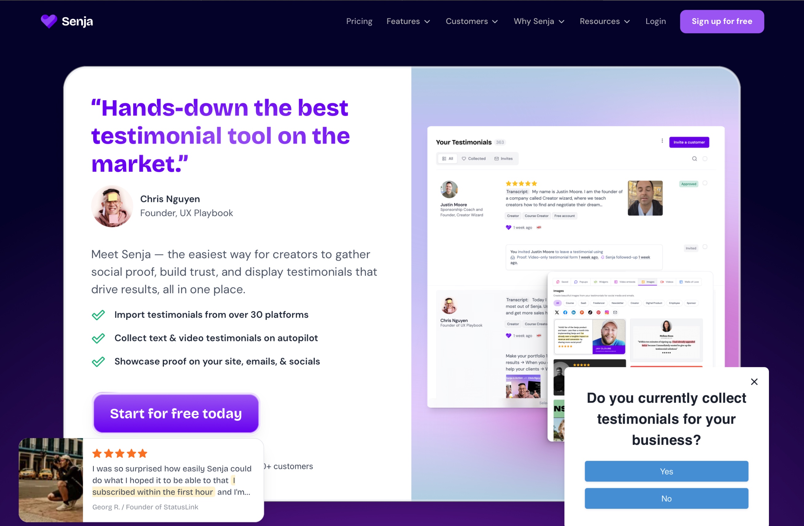 Screenshot of Senja.io Homepage.