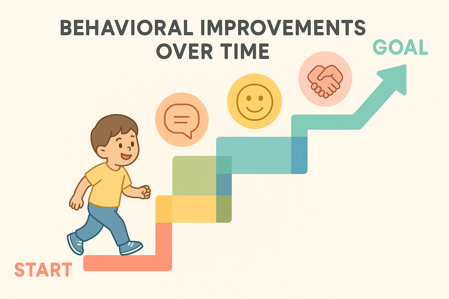 Illustrated progress pathway showing key behavioural milestones—communication, emotional regulation, and social connection—achieved through NDIS Specialised Behaviour Support.