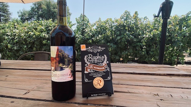 bottle of 3 Oaks Cabernet and Chocolate bar
