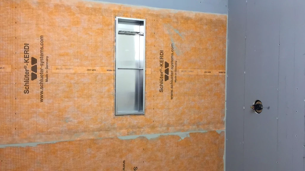 Kerdi membrane over Denshield with Redblock SS niche